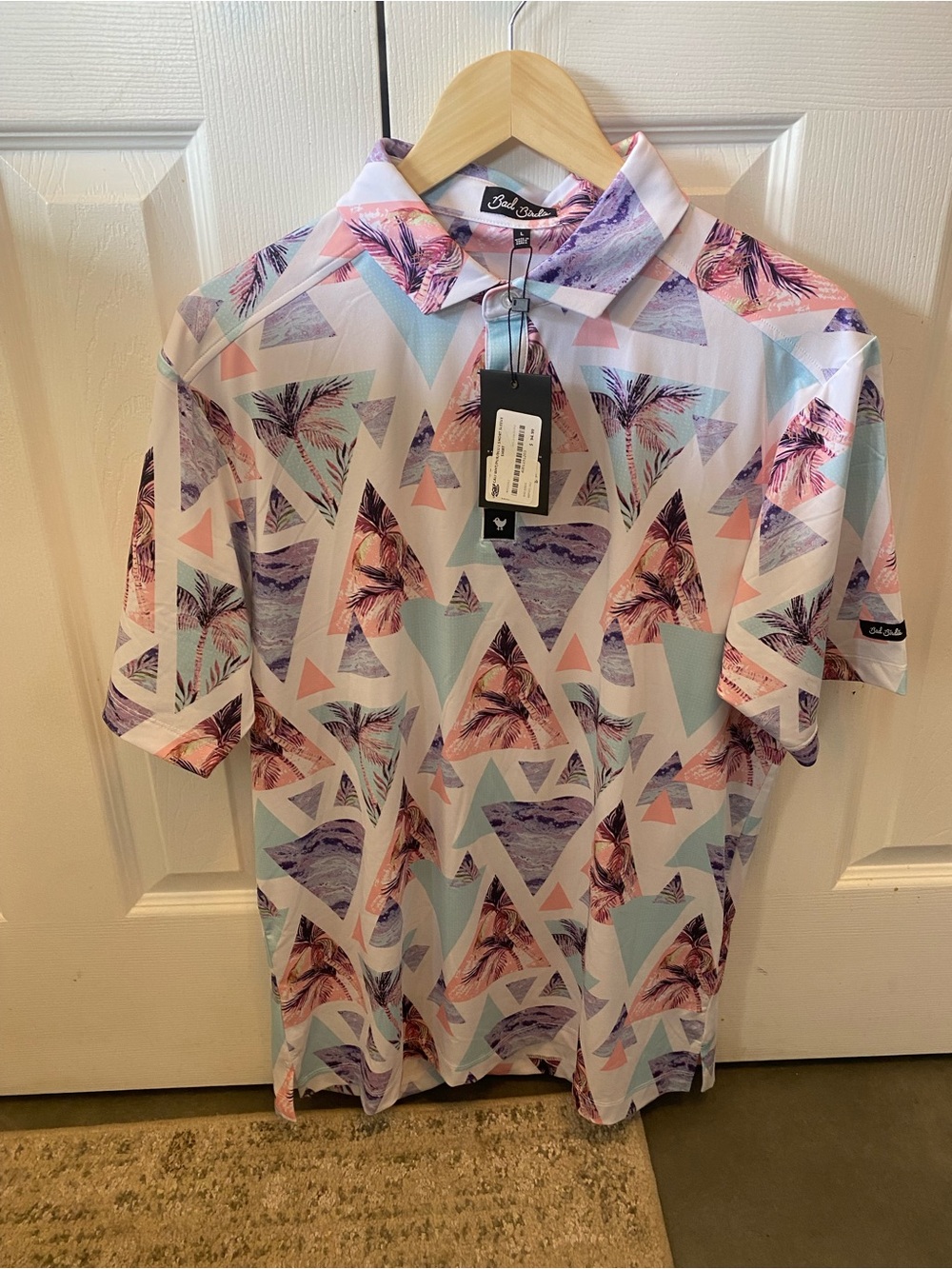 Bad Birdie Pastel Geometric Palm Print Polo - White/Pastel Pink/Lavender/Mint